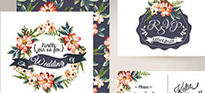 Floral wedding invitations with RSVP cards