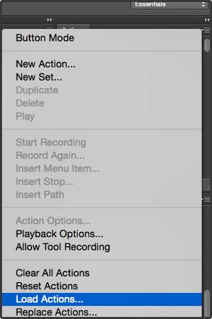 Photoshop Load action section screenshot