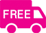 Pink delivery truck icon with FREE written on the side